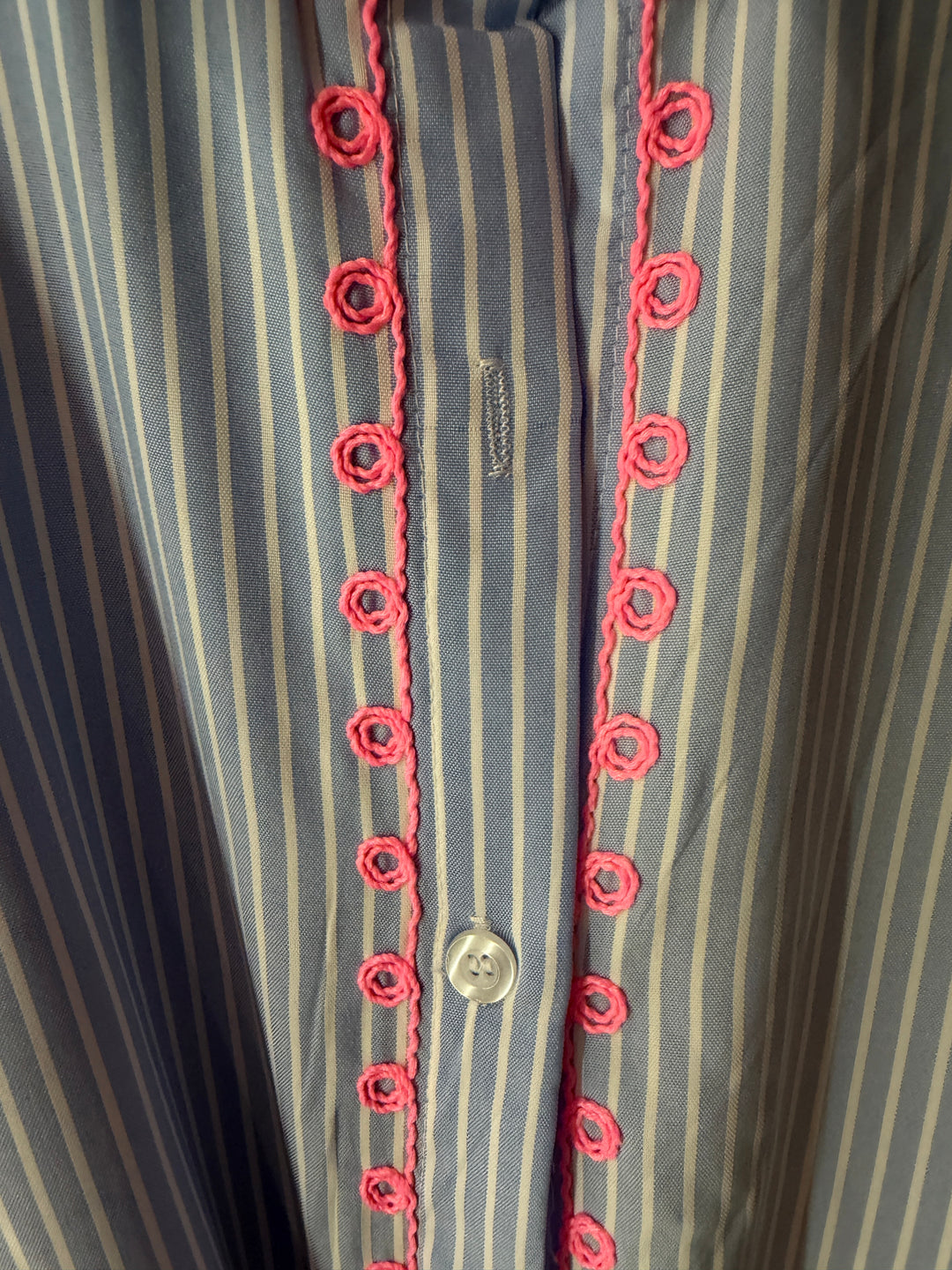 Blue & Pink Striped Emb Dress