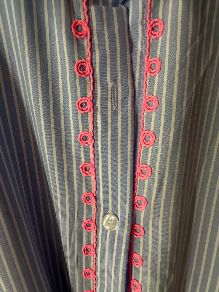 Blue & Pink Striped Emb Dress