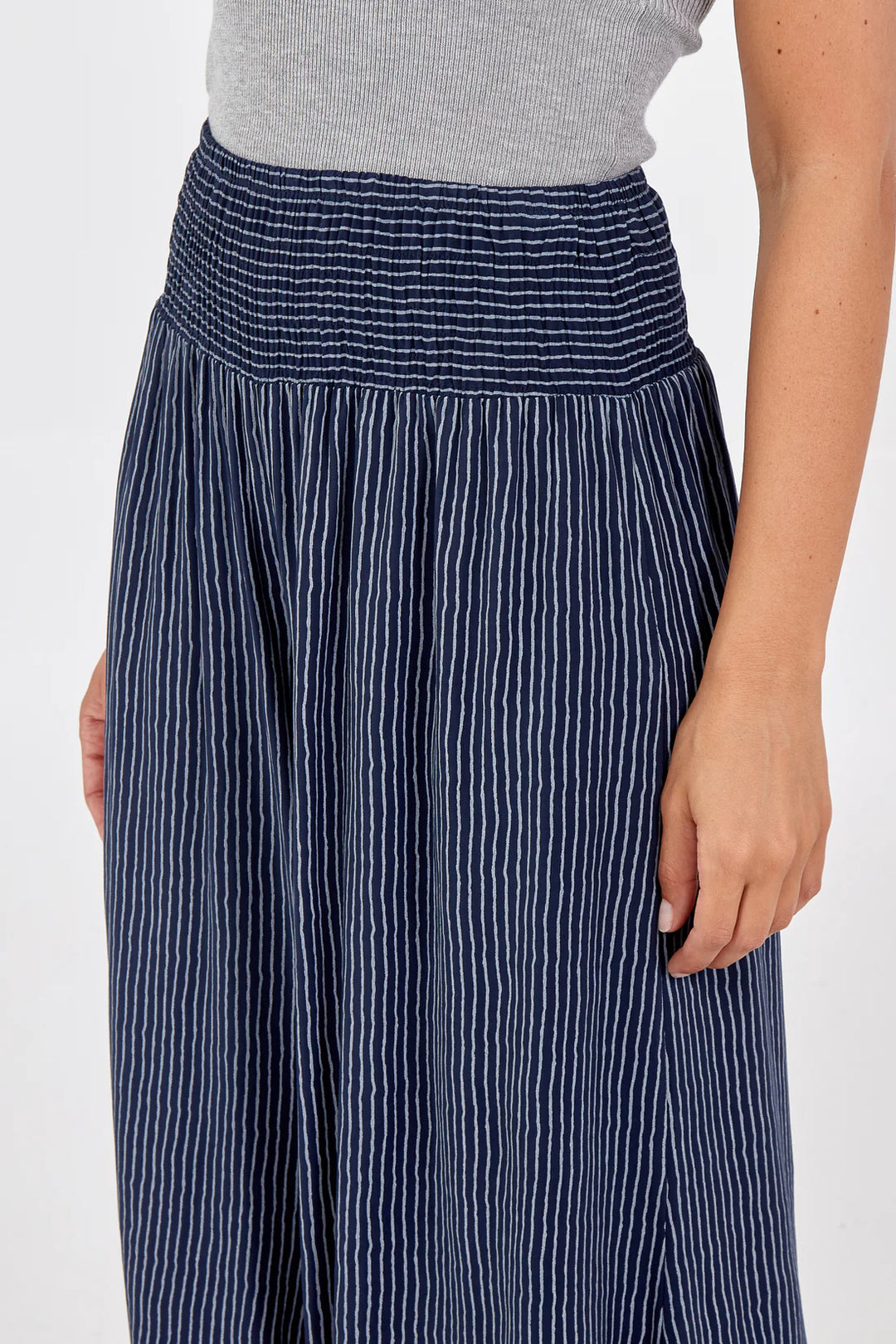 Navy Pinstripe Wide Leg Trouser