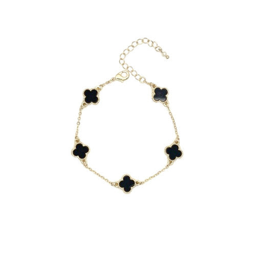 Five Clover Pendant Bracelet, Black/Gold