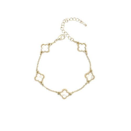 Five Clover Pendant Bracelet, Gold/White