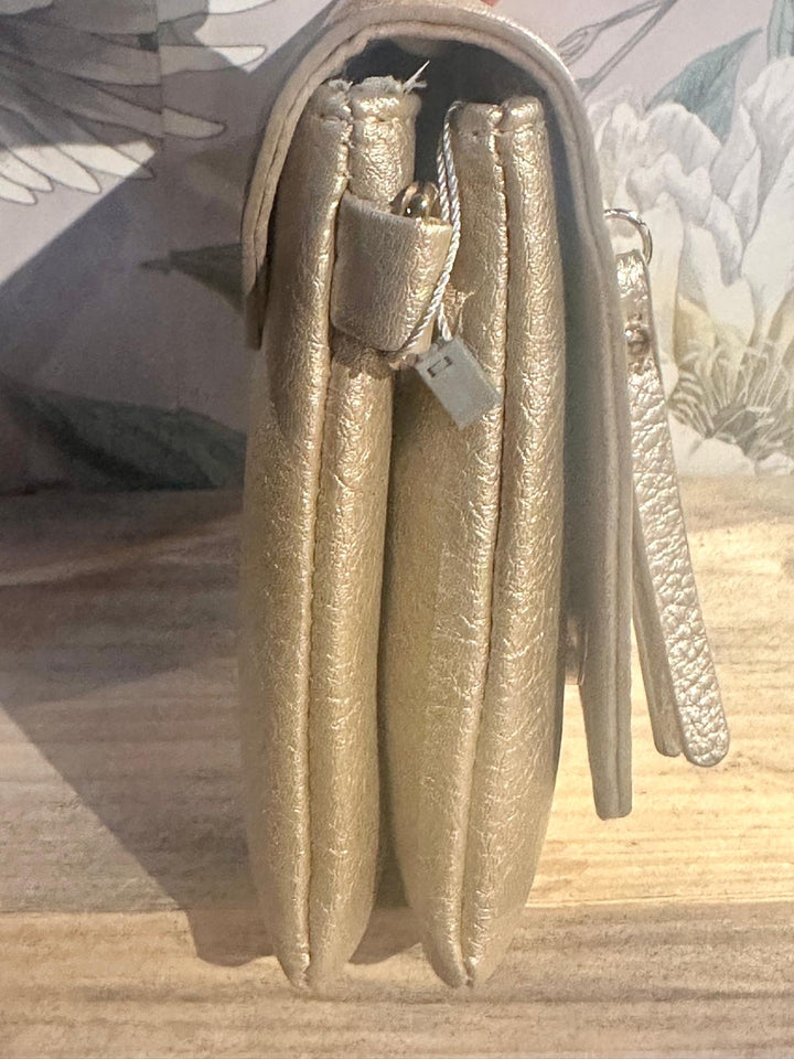 Gold Textured Pleather Clutch Bag