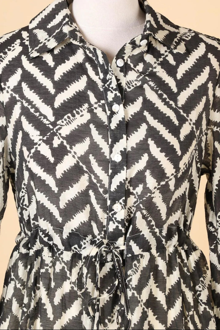 Black & Cream Geo Shirt Dress