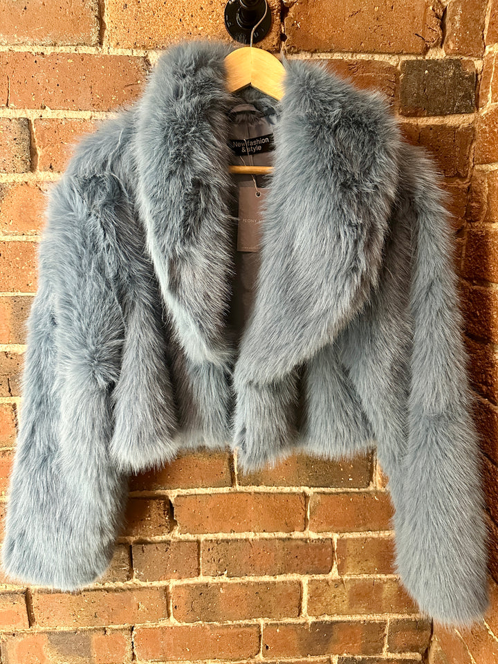 Blue faux fur cropped jacket