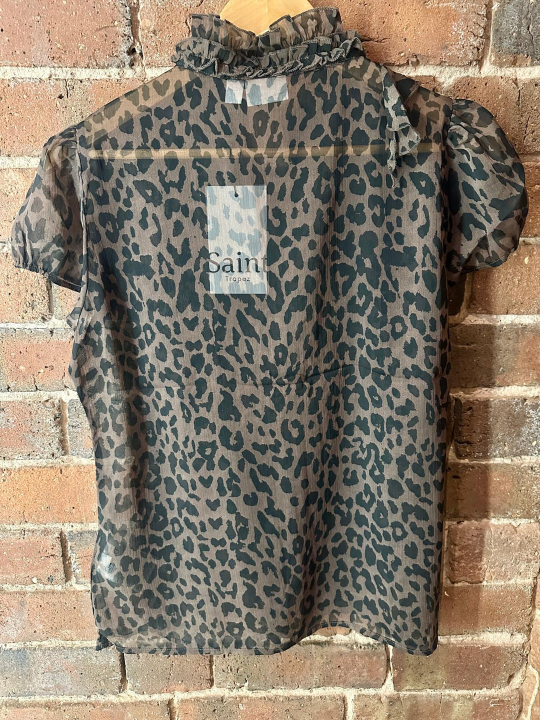 Saint Tropez Sheer Ruffle Leopard Print Blouse
