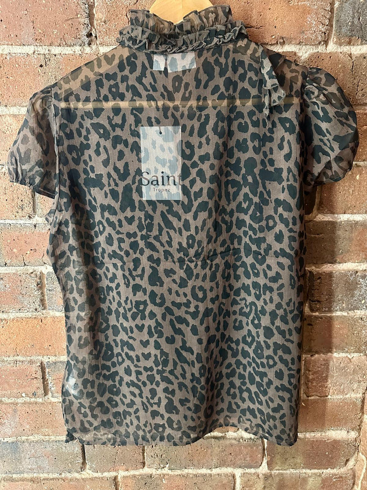 Saint Tropez Sheer Ruffle Leopard Print Blouse