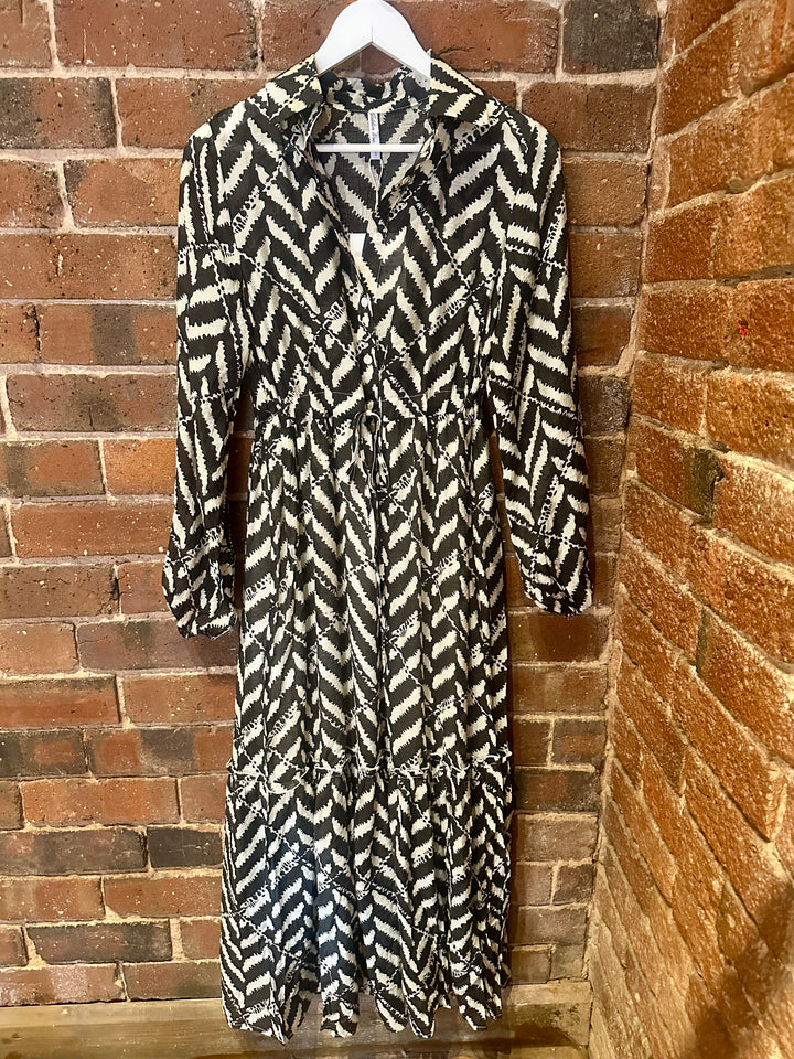 Black & Cream Geo Shirt Dress