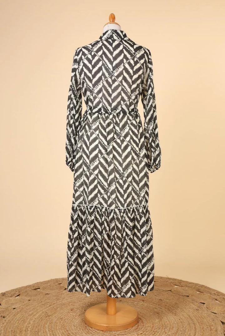Black & Cream Geo Shirt Dress