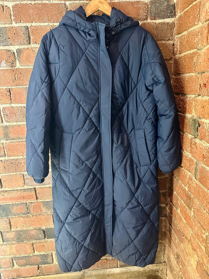 Navy long quilted puffer coat