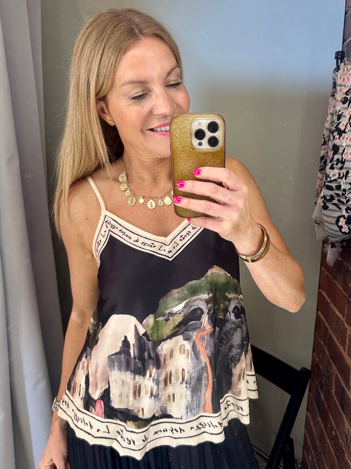 Black Satin Watercolour Cami