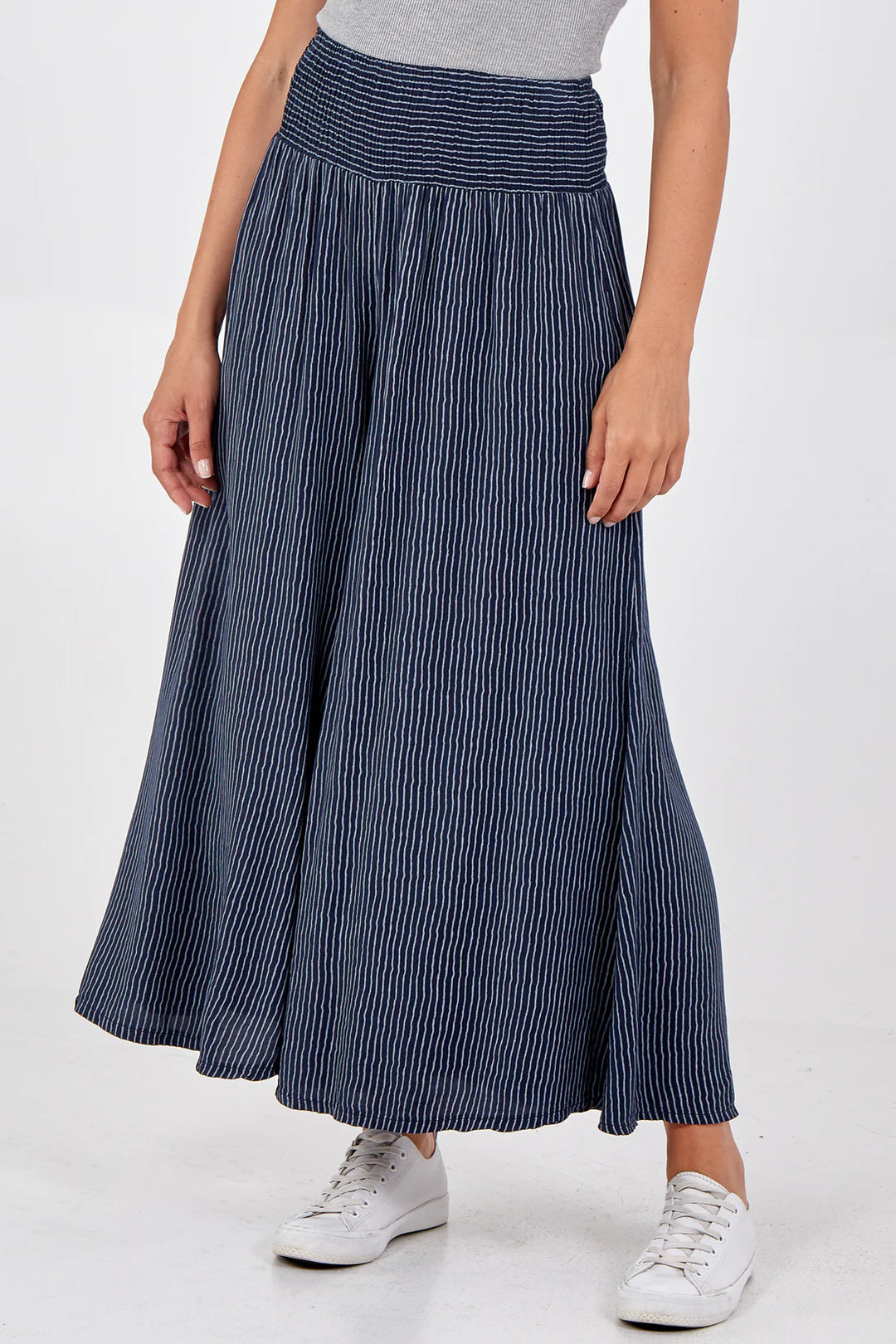 Navy Pinstripe Wide Leg Trouser