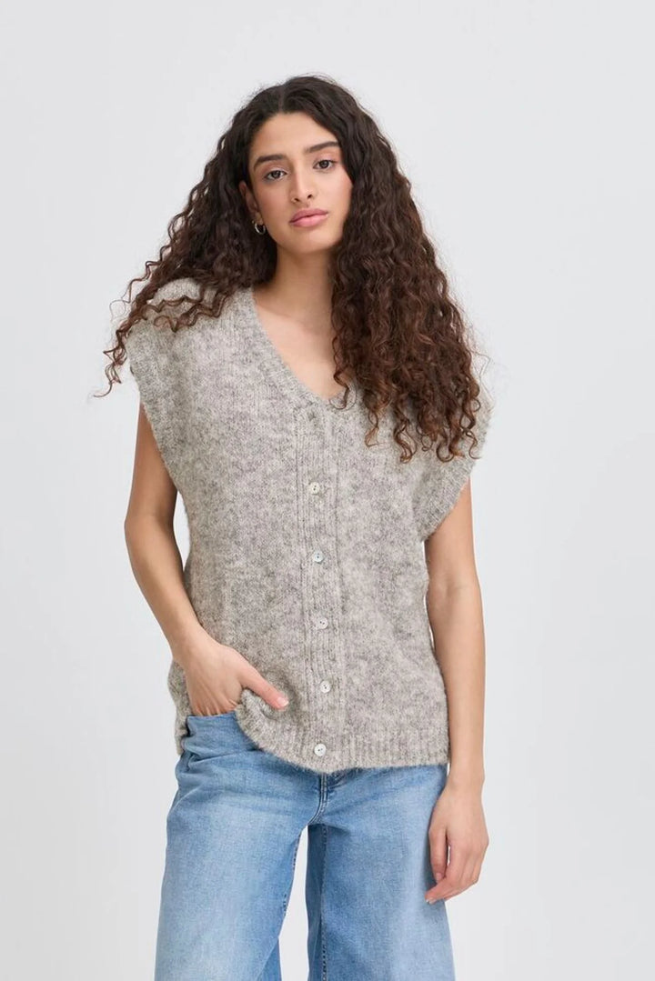 ICHI Grey Knitted Waistcoat