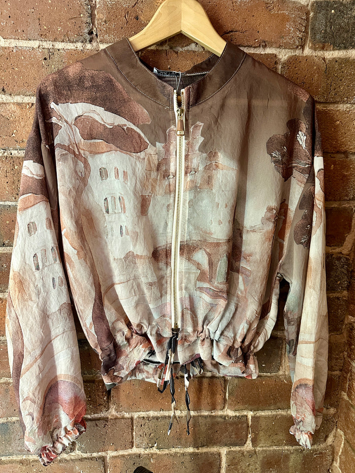 Watercolour Zip up Jacket, Chocolate