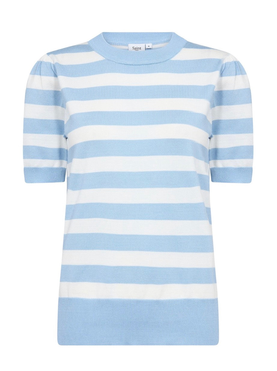 Saint Tropez Mila SS Block Stripe Pullover, Airy Blue Ice