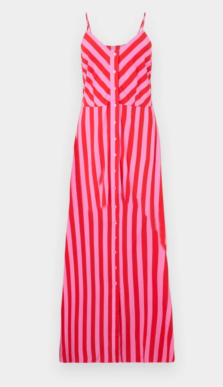 YAS Savanna,with Strap Top, Long Dress. Red & Pink Stripe