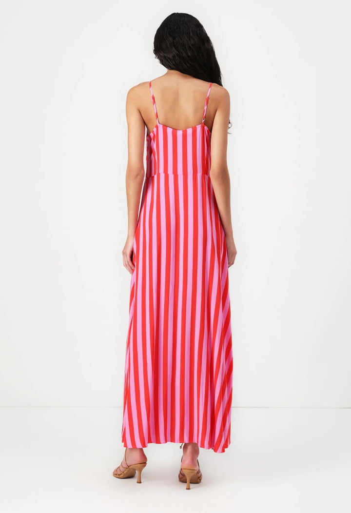 YAS Savanna,with Strap Top, Long Dress. Red & Pink Stripe