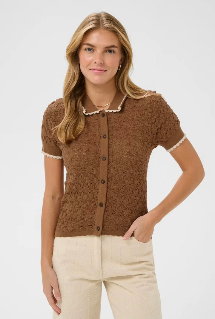 Saint Tropez Ronette Polo Cardigan, Toasted Coconut
