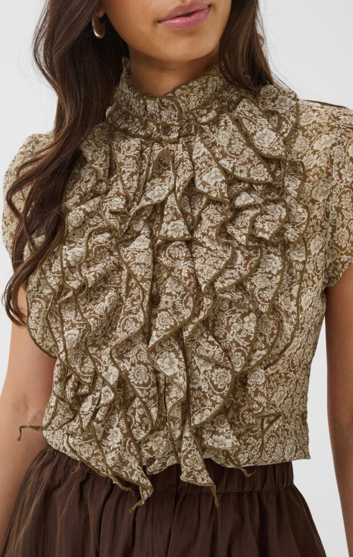 Saint Tropez Lilja Crinkle Blouse, Dark Earth Flower Paper