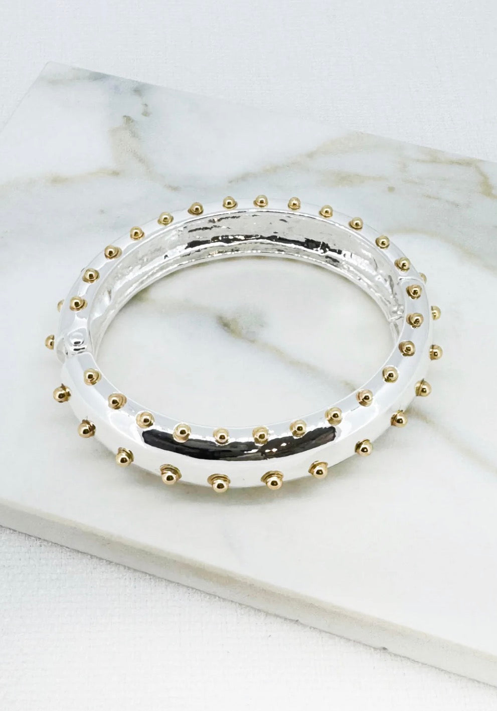 Envy Silver Bangle with Gold Studs