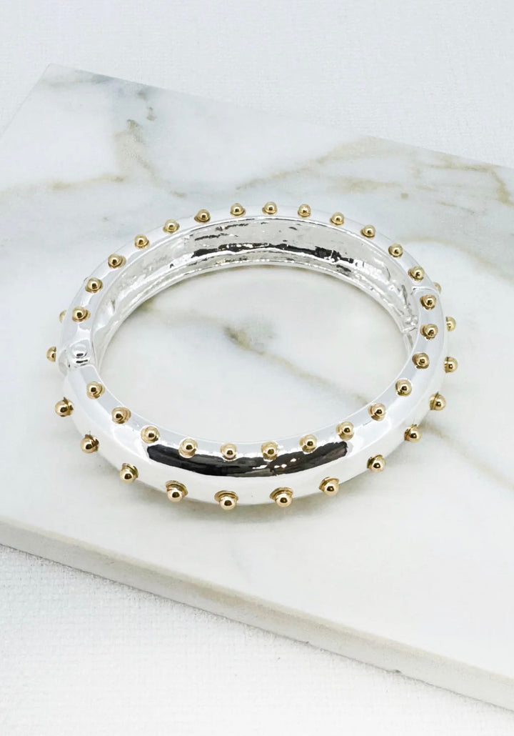 Envy Silver Bangle with Gold Studs