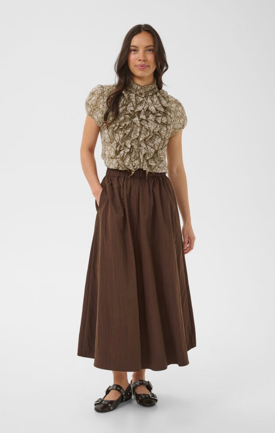 Saint Tropez Lilja Crinkle Blouse, Dark Earth Flower Paper
