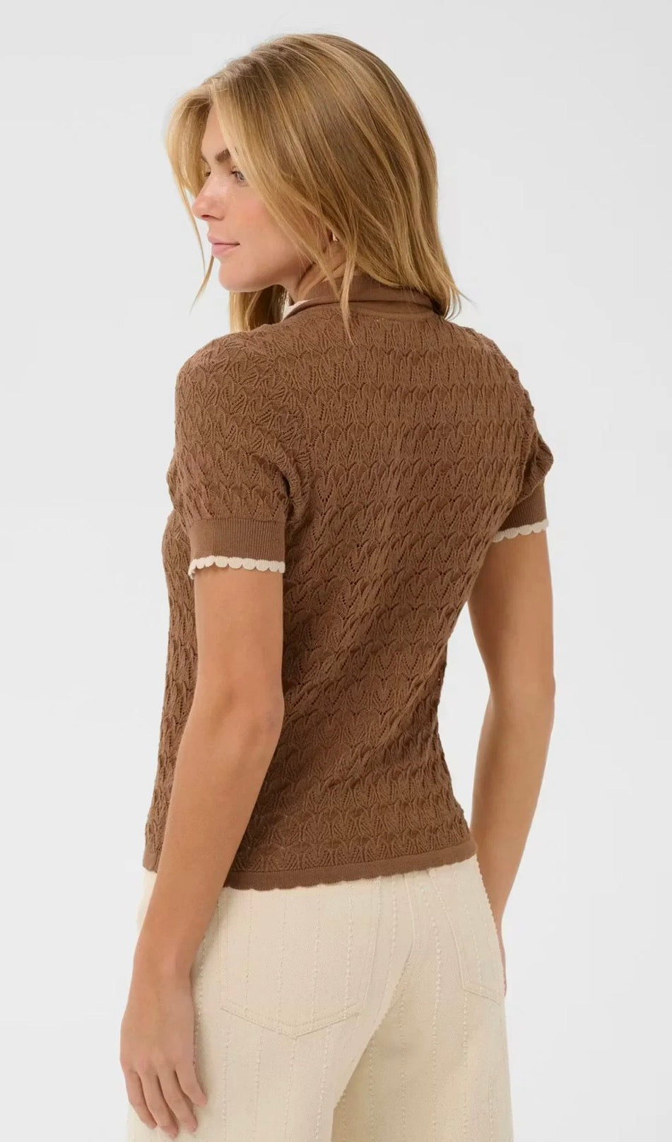 Saint Tropez Ronette Polo Cardigan, Toasted Coconut