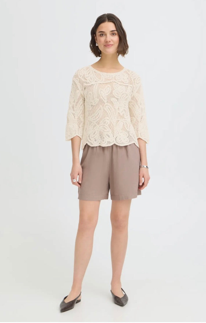 Fransa Prim Crochet Blouse, Oatmeal
