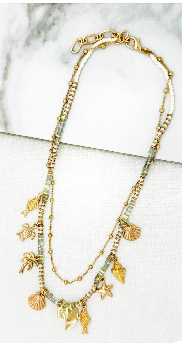 Envy Layered Beaded Charm Necklace