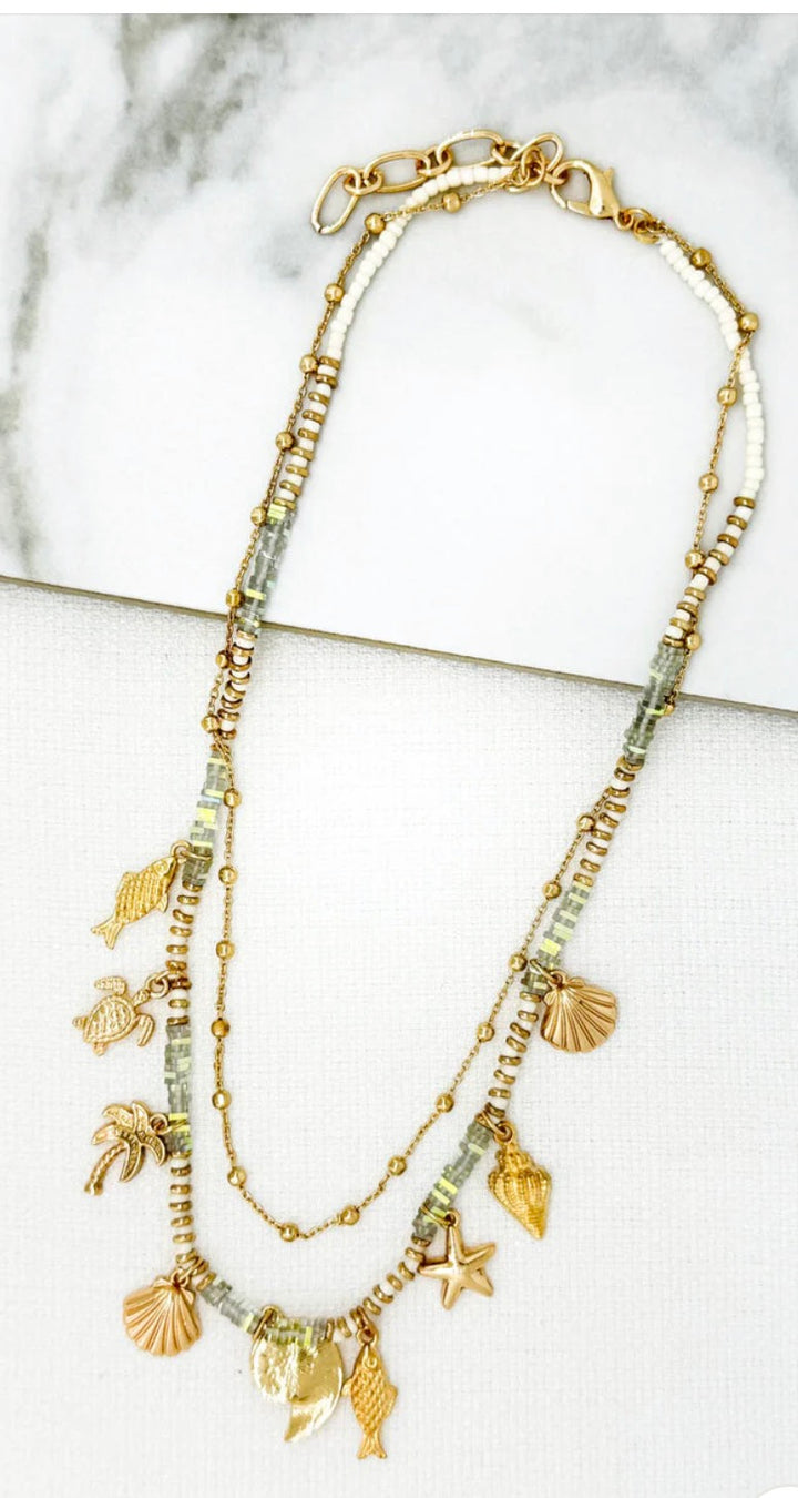 Envy Layered Beaded Charm Necklace