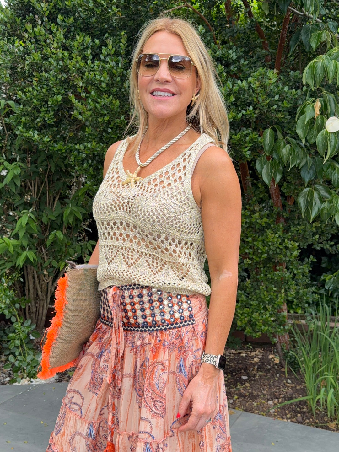 Gold Lurex Patterned Knit Vest