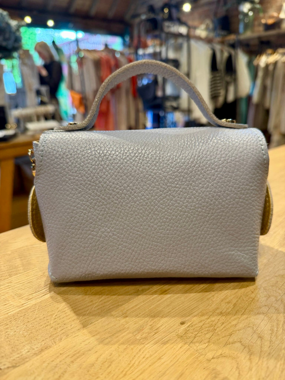 Real Leather Small Toggle Bag, Pale Blue