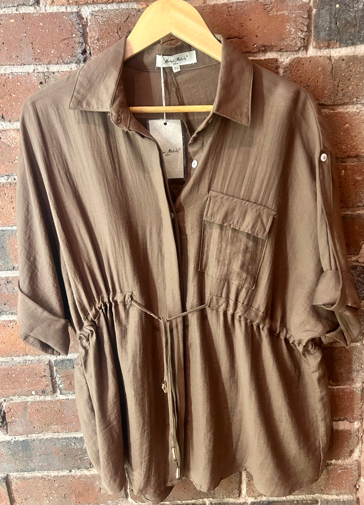 Drawstring Shirt, Brown