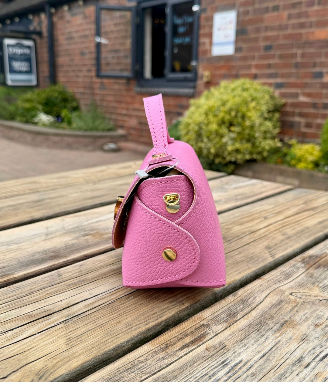 Real Leather Small Toggle Bag, Bubblegum Pink