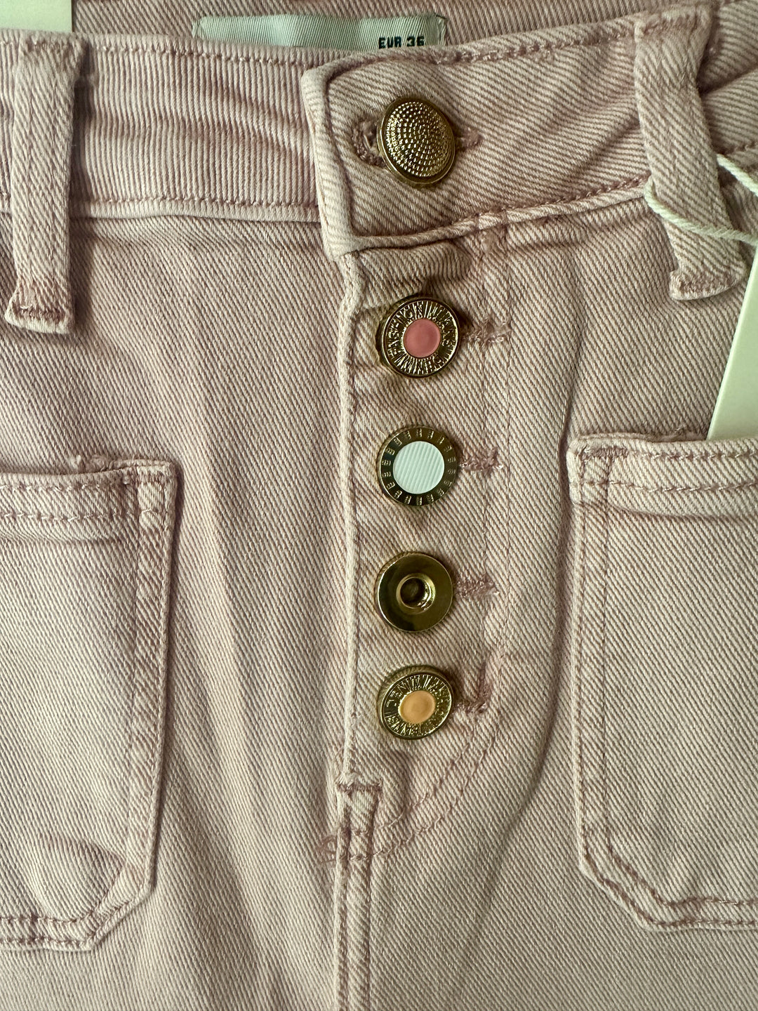 Front Button Pocket Jeans, Pink