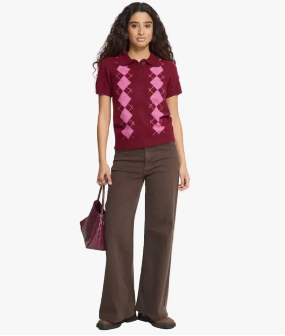 Ichi IHDasila SS Polo Knit, Rhododendron Harlekin