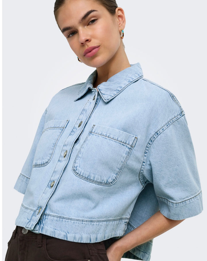 Only Cleo Life Crop Shirt, Light Blue Denim