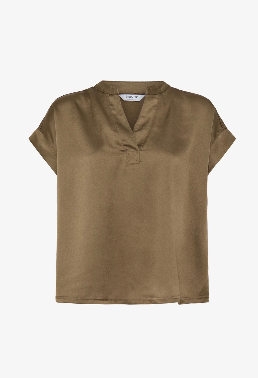 Byoung Byselita V Placket Neck Top, Sepia