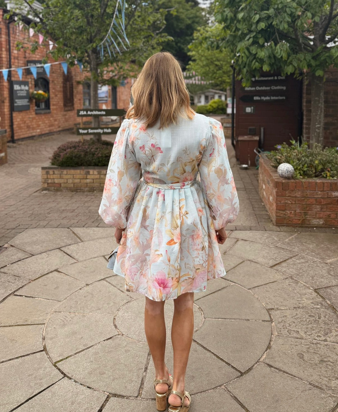 Blue Floral Button Front Dress