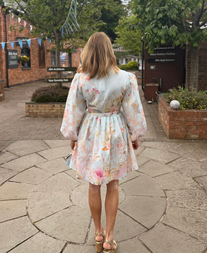 Blue Floral Button Front Dress