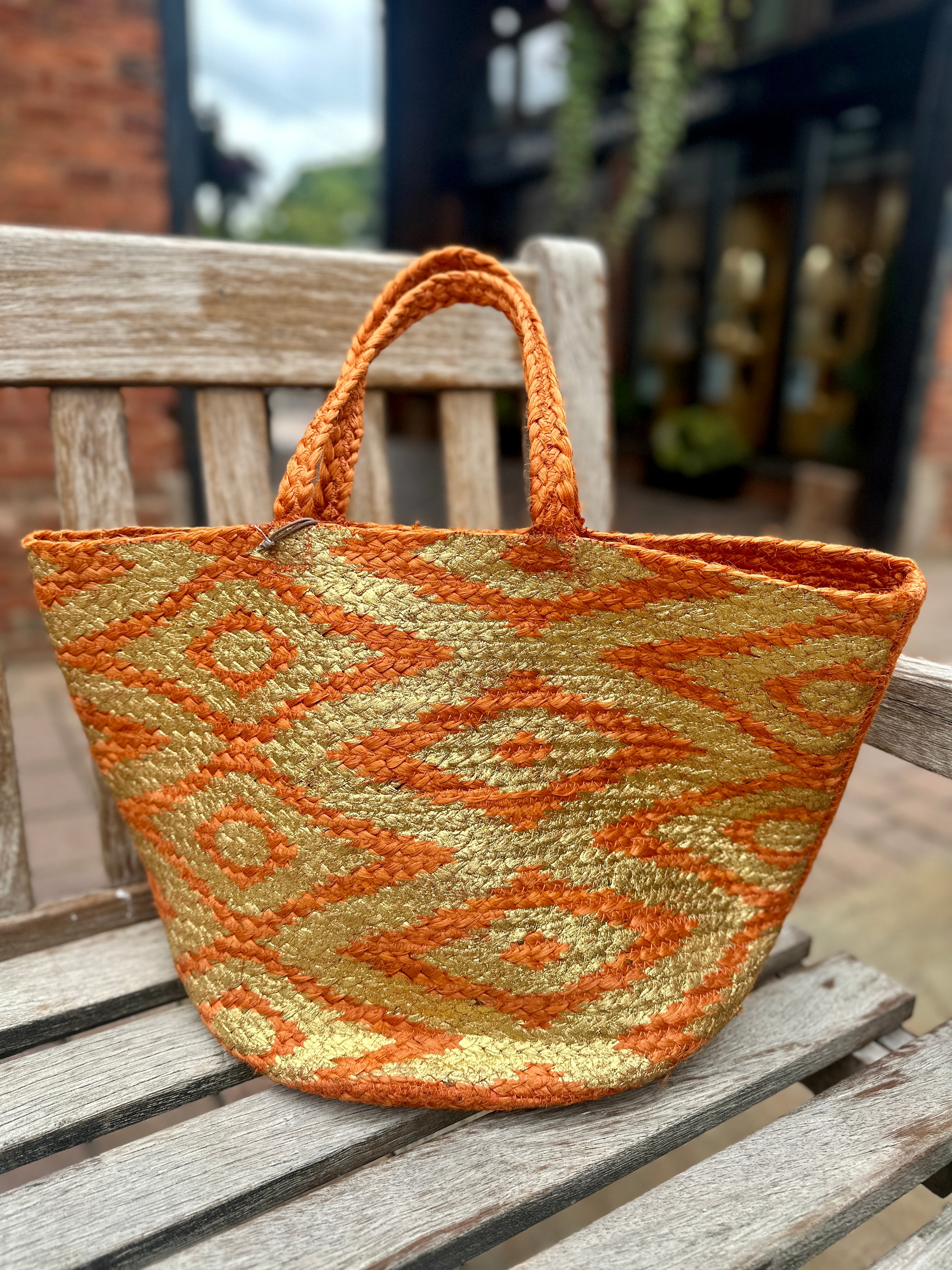 POM Orange Gold Basket Beach Bag