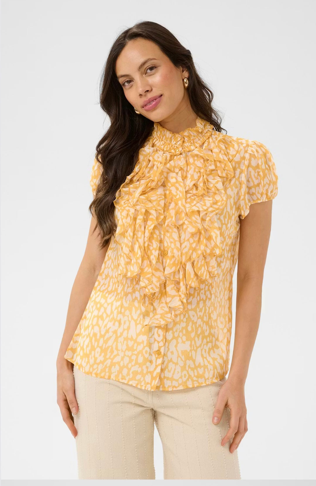 Saint Tropez Lilja Crinkle Shirt, Golden Apricot Leopard