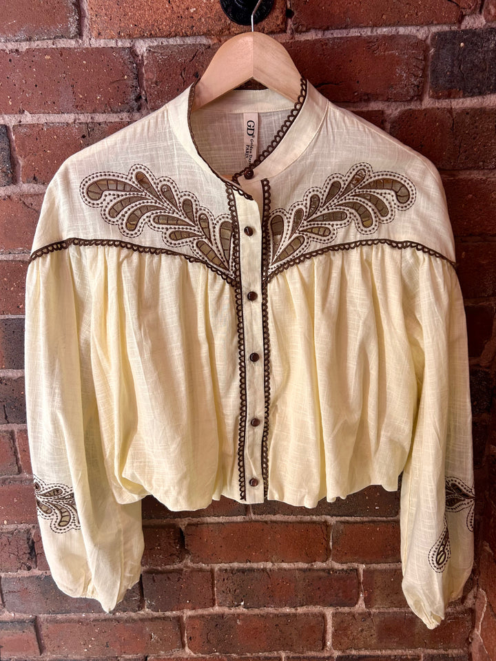 Embroidered Puff Shirt, Cream