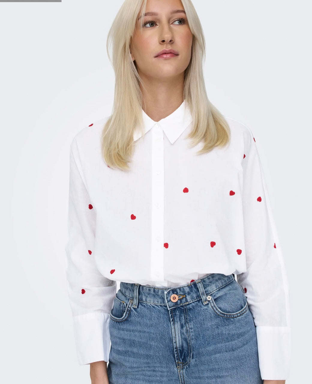 Only OnlNew Heart Shirt, White/Red