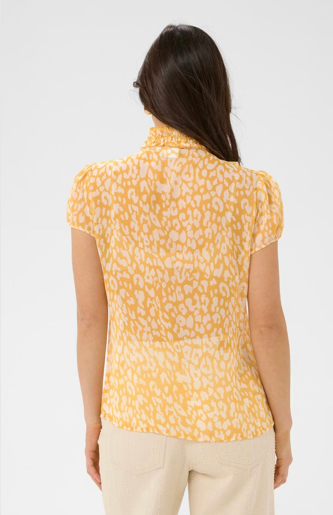 Saint Tropez Lilja Crinkle Shirt, Golden Apricot Leopard