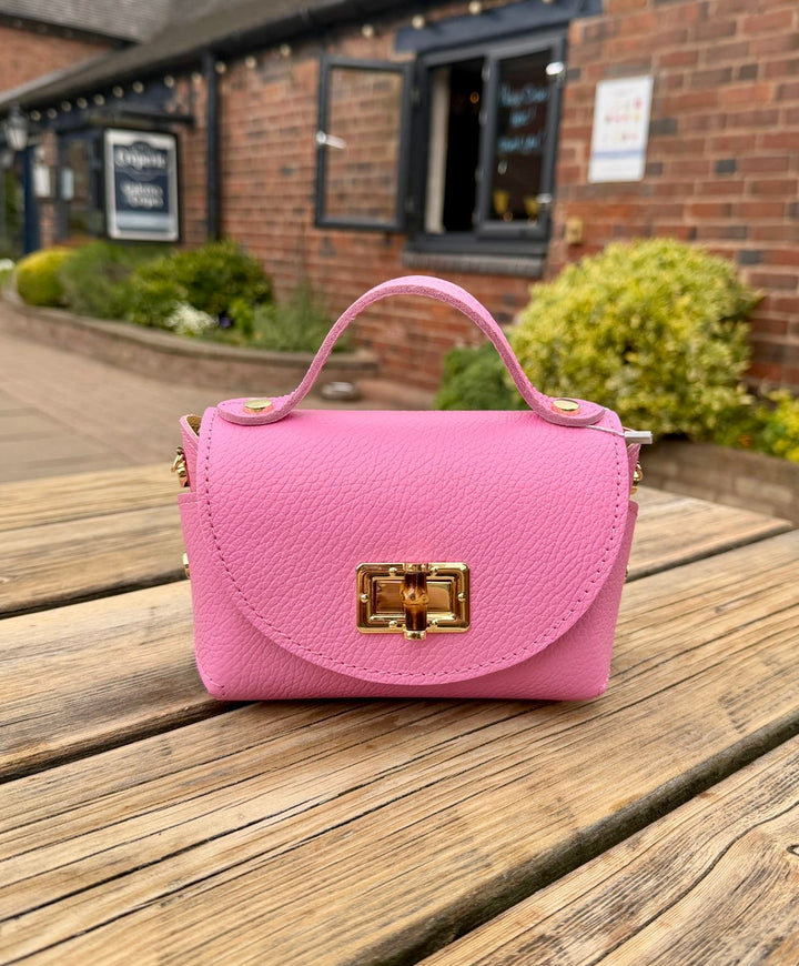 Real Leather Small Toggle Bag, Bubblegum Pink