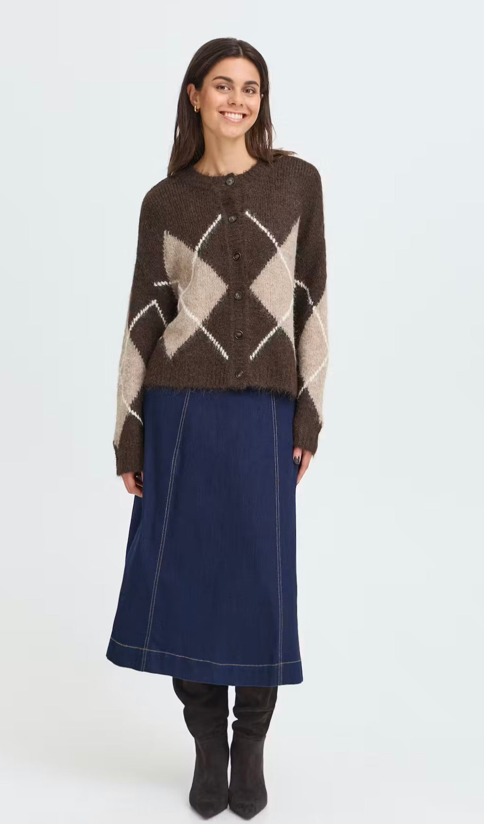 Fransa FrCharleen Cardigan, Hot Fudge check