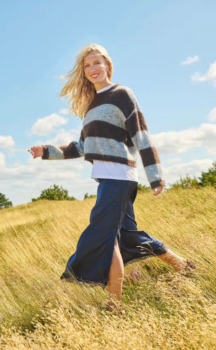 Saint Tropez Tayzie Pullover, Chocolate Grey Stripe