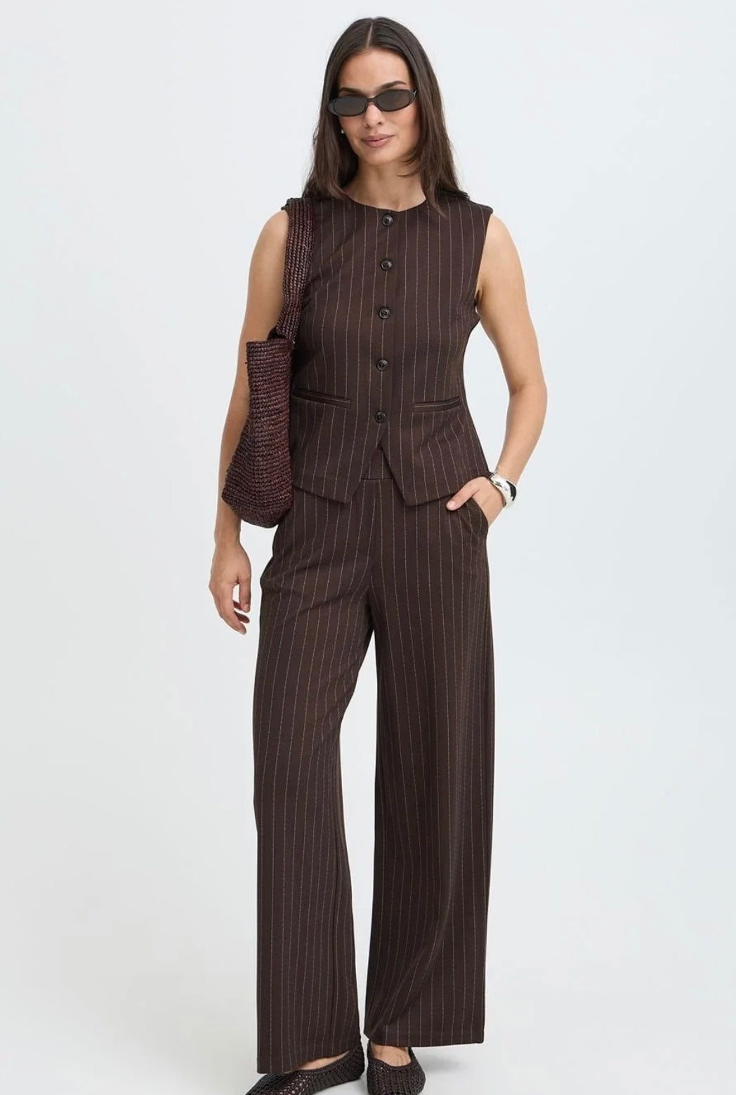 Byoung ByRowan Wide Pants, Java Pinstripe