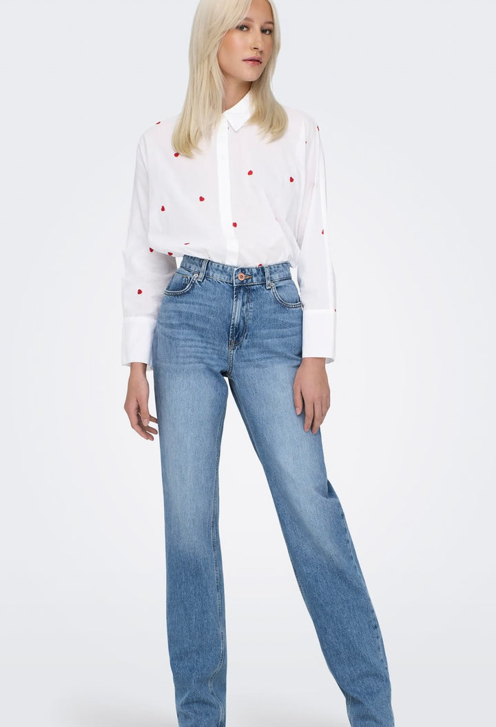 Only OnlNew Heart Shirt, White/Red