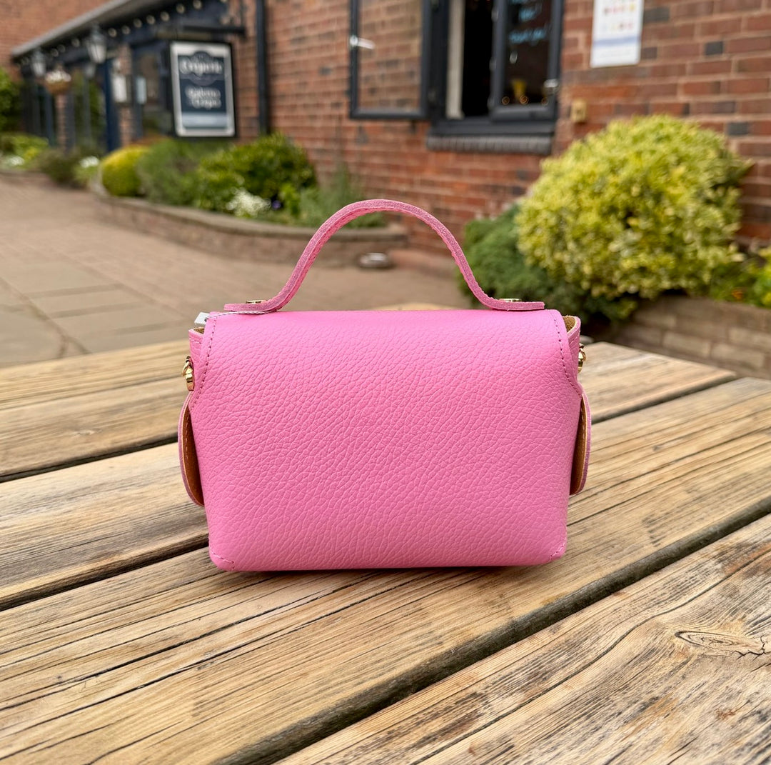 Real Leather Small Toggle Bag, Bubblegum Pink